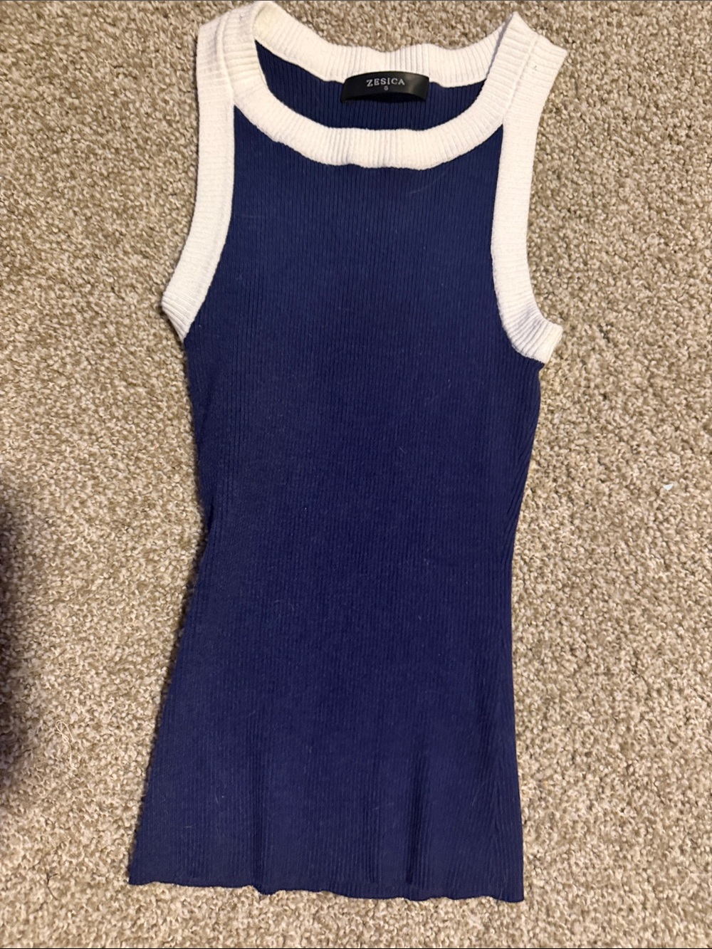 Zesica Navy Ribbed Tank with White Trim - Women’s Sleeveless Top